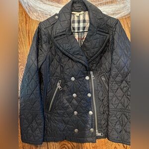 Burberry Black Quilted Nylon Jacket with Check Lining